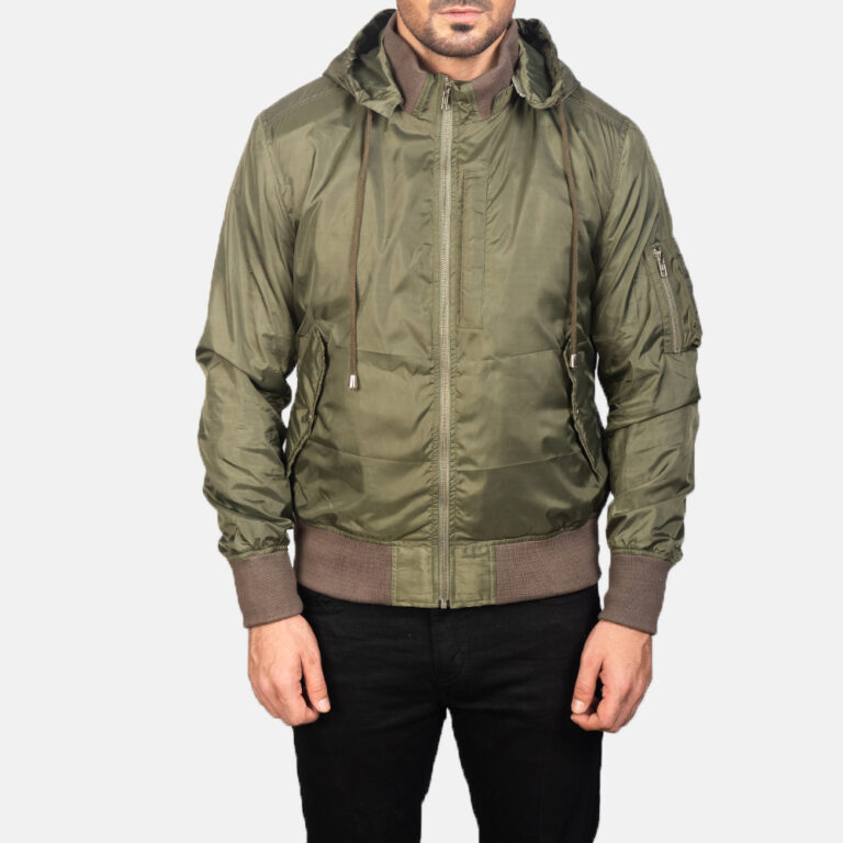 Mens Green Hooded Bomber Jacket0901-5-1599120496664